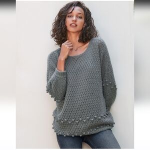 Garnet Hill Women's Recycled Cashmere Bobble Stitch Gray Sweater Size L